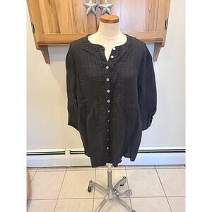 Allen Allen Light Black 100% Linen Top Size 3X Women's 3/4 Sleeve New